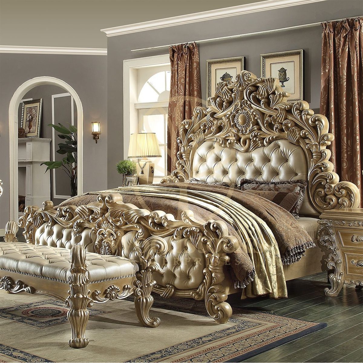 Teak Antique Silver 5-Piece King Size Bed II, King Size Bed