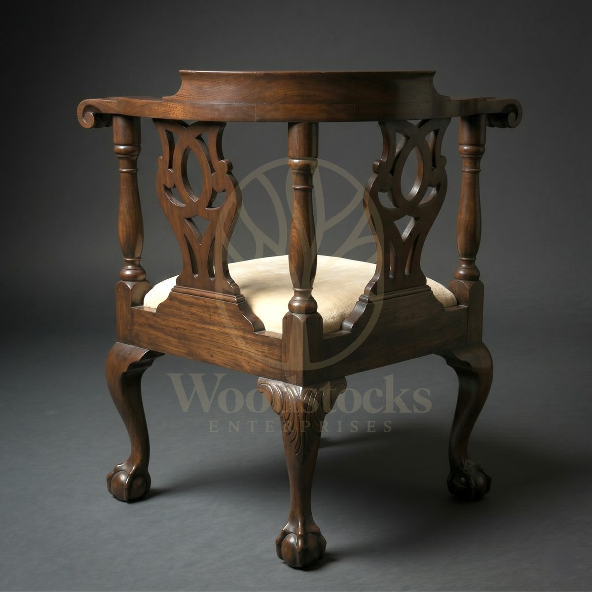 Hand Carved Teak Chelsea Chippendale Revival Corner Chair, Saharanpur, view 3
