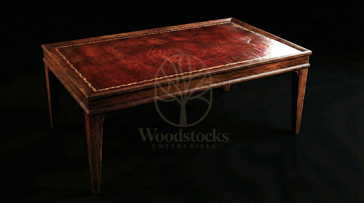 Luxury Teak Georgian Leather-Panel Coffee Table, Saharanpur, view 3