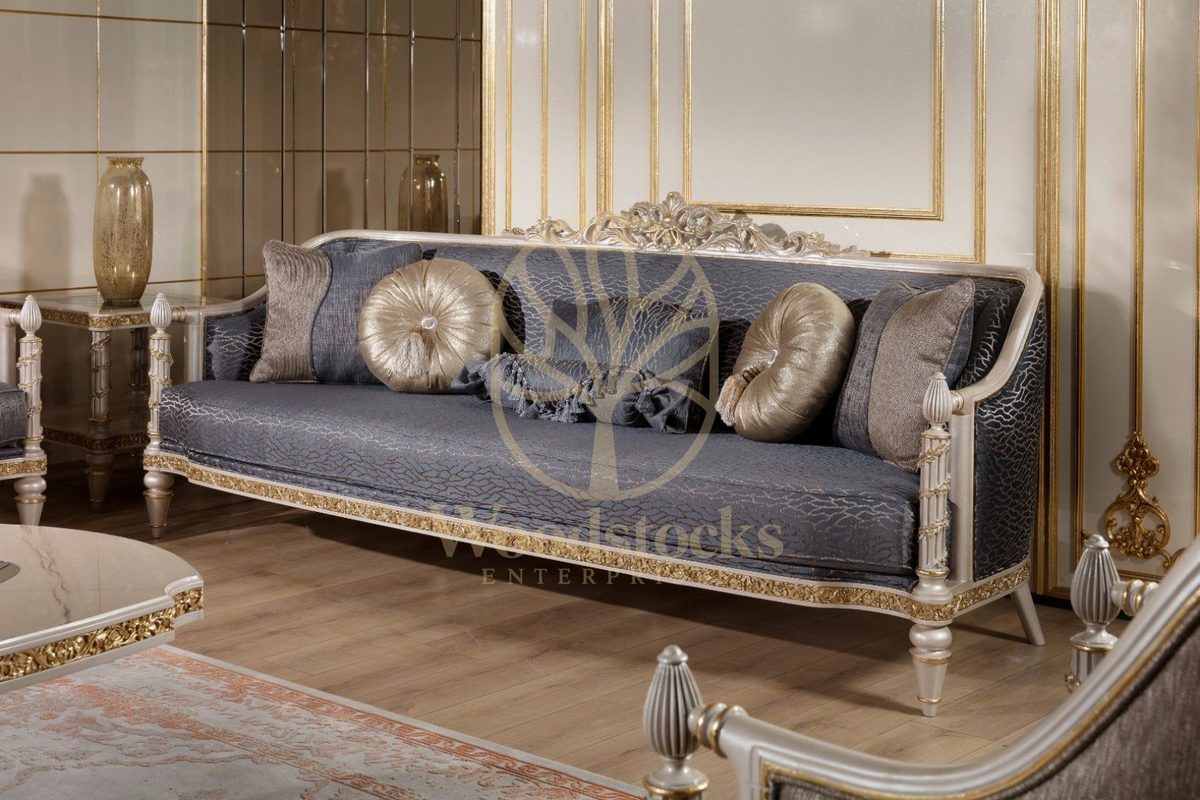 Teak Sarina Grey and Blue Sofa Set, view 5