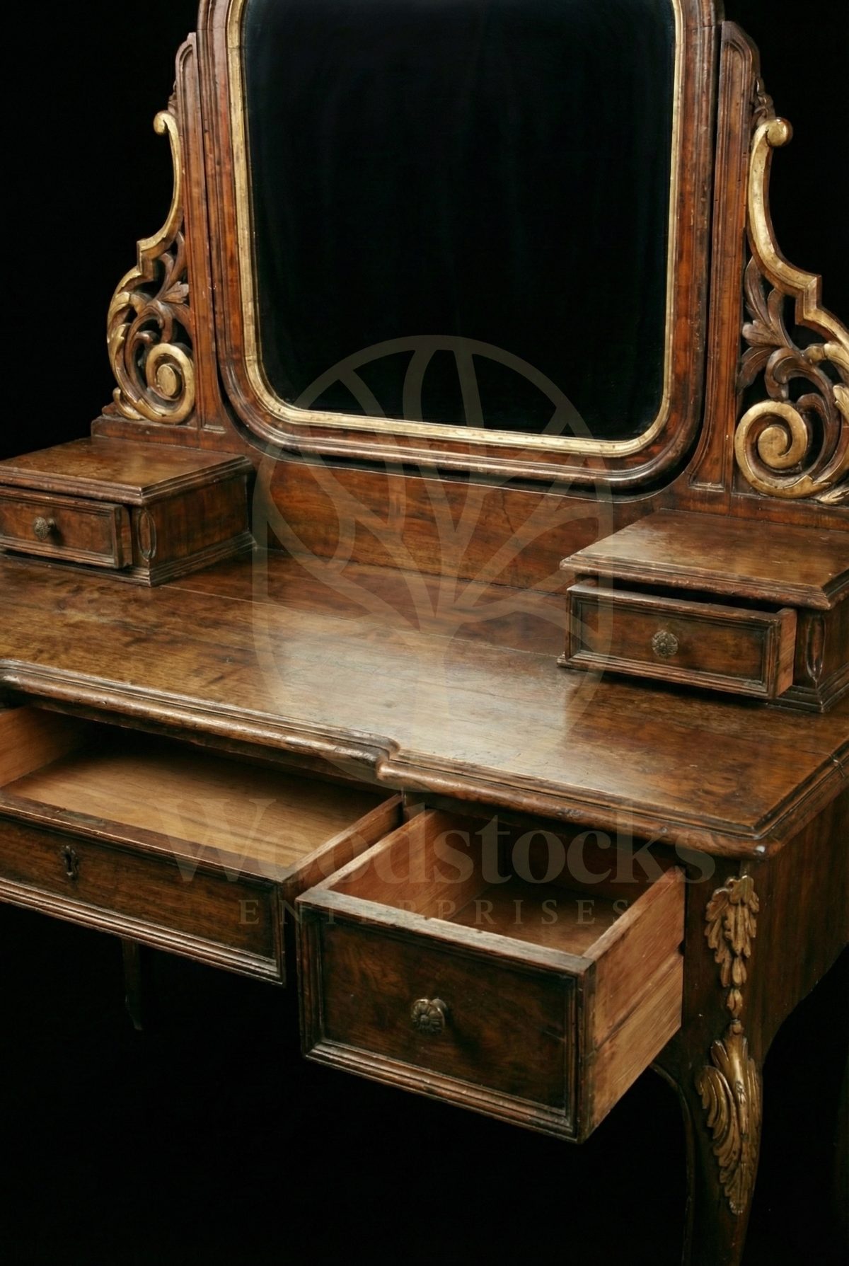 Royal Hand Carved Teak Fontainebleau Rocaille Vanity Bureau, Saharanpur, view 3