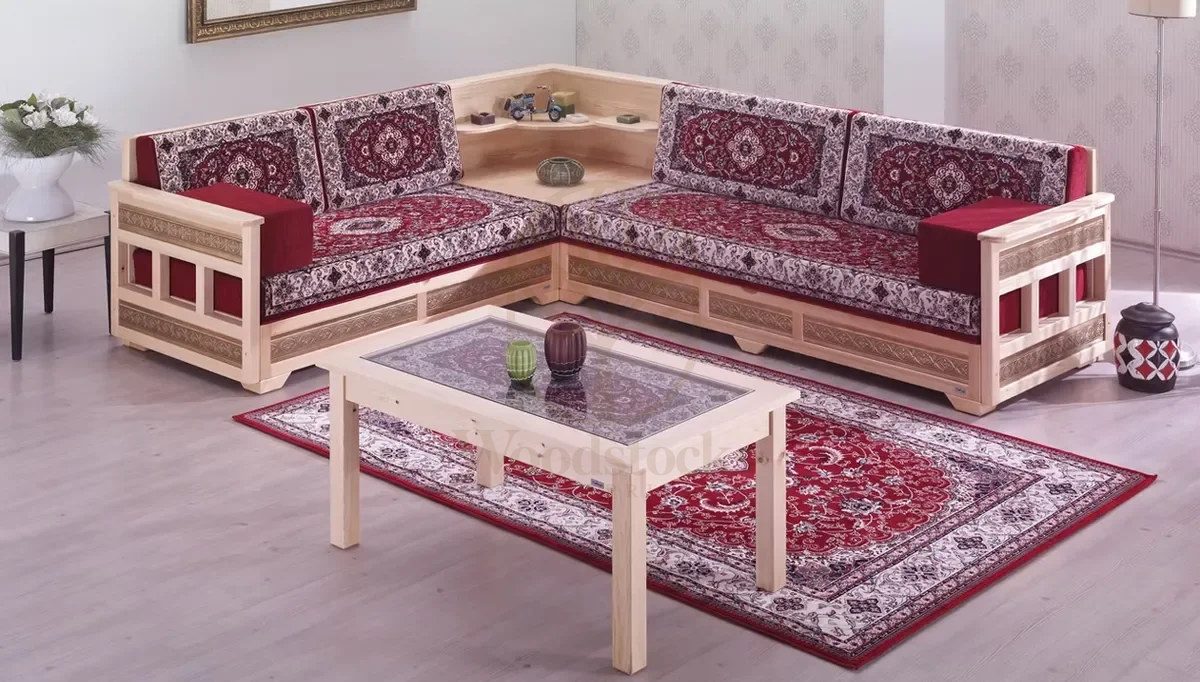 Royal Hunkar Hand Carved Teak L-Shape Sofa, Saharanpur, view 3