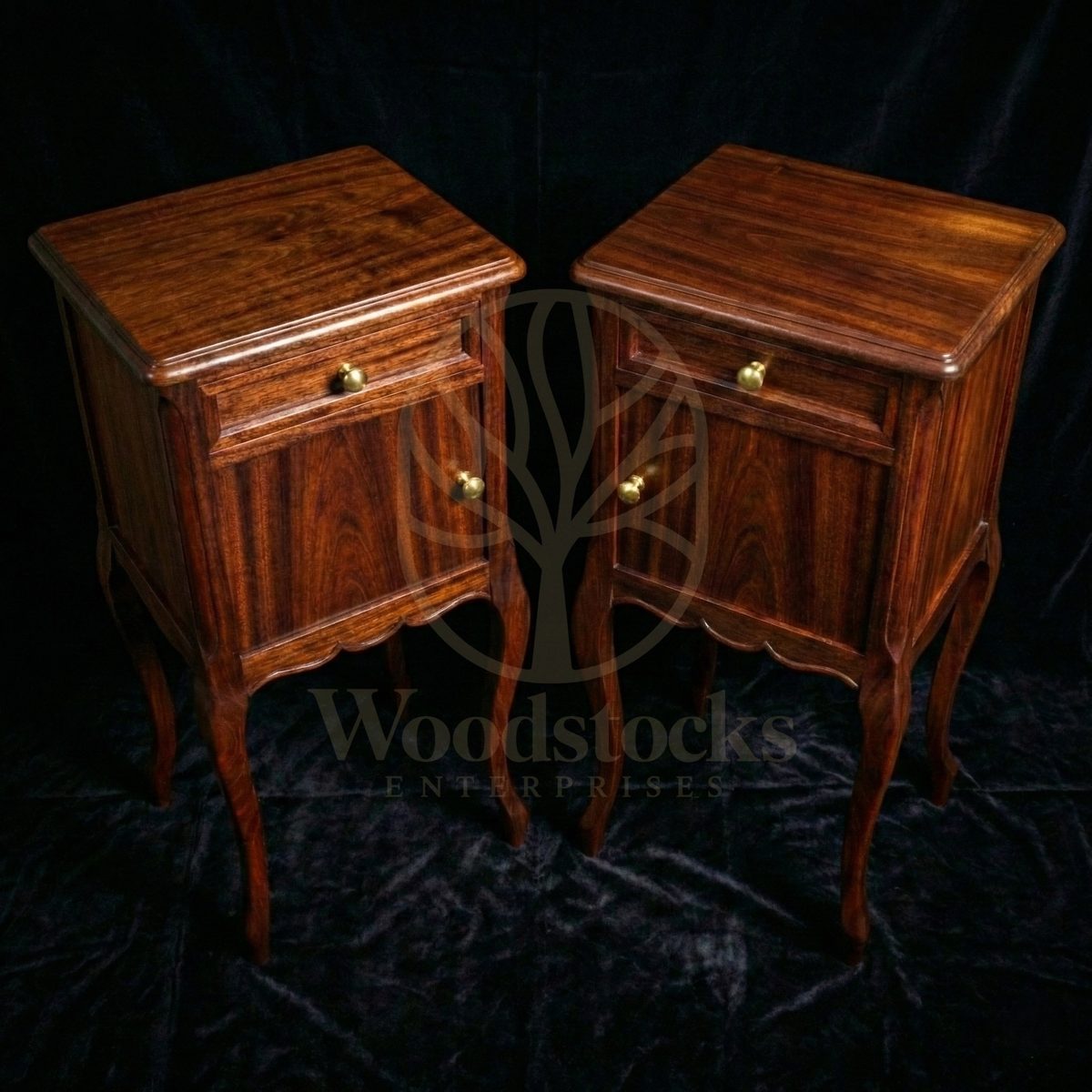 Royal Teak Normandy Louis XV Bedside Pair, Saharanpur, view 6