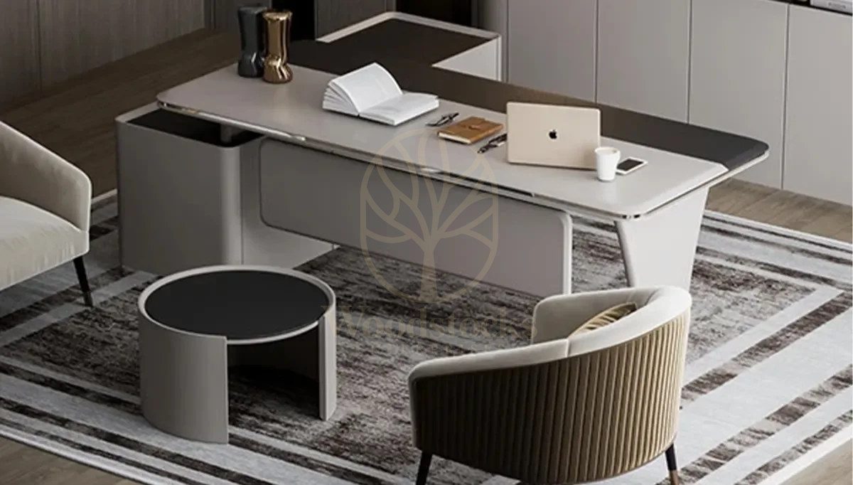 Luxury Madrid White Handcrafted Teak Office Table, Saharanpur, view 6
