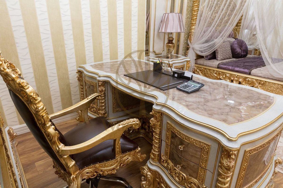 Teak Sultan Cream and Gold Executive Office Desk, view 6