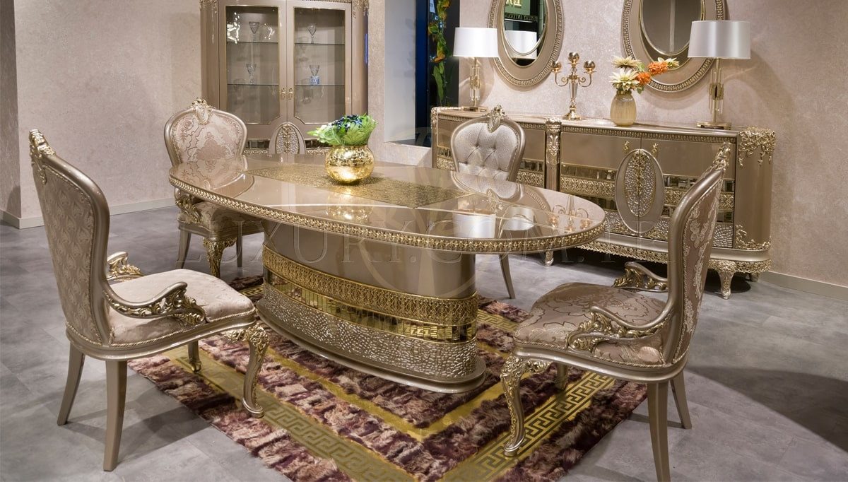 Royal Polera Hand Carved Teak Dining Table Set, Saharanpur, Dining Table