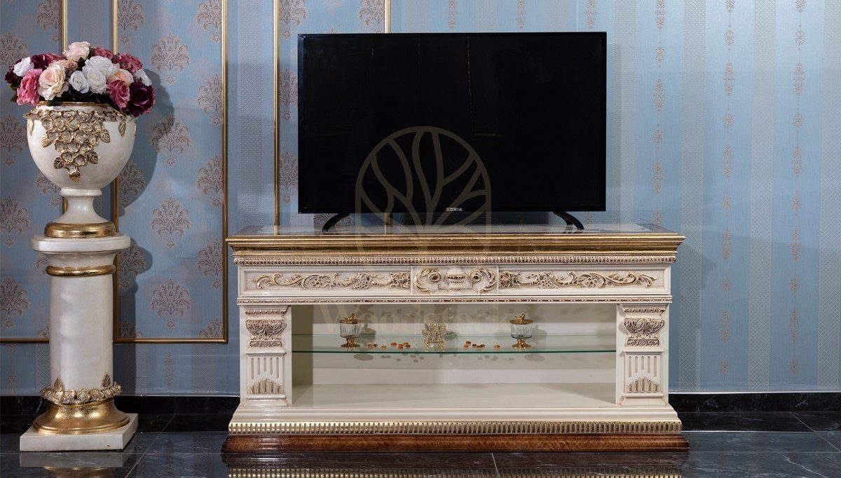 Royal Imparator Hand Carved Teak TV Cabinet, Saharanpur, view 2
