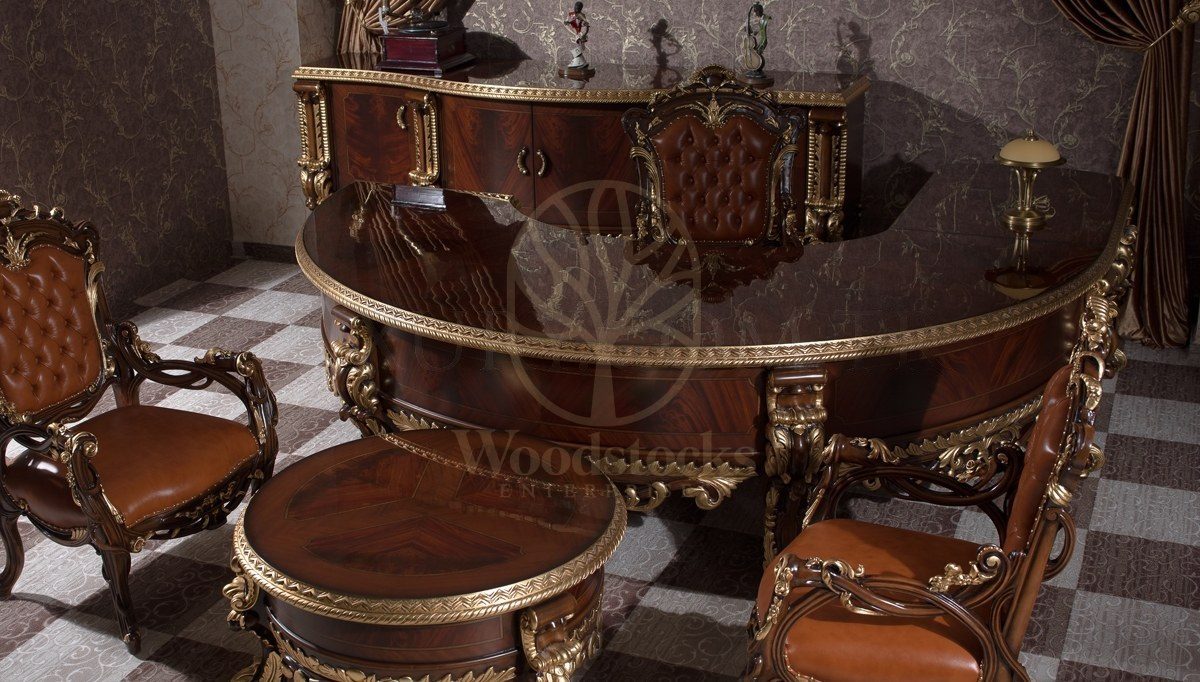 Royal Mihrimah Hand Carved Teak Office Table, Saharanpur, view 2