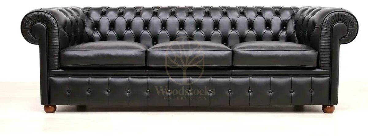 Royal Monza Chesterfield Leather Hand Carved Teak Sofa Set, Saharanpur, Sofa Set
