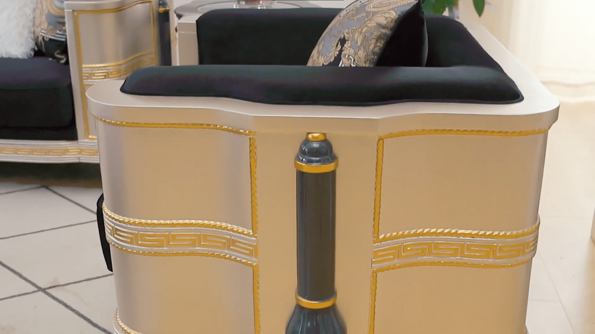 WSE High Quality Teak Wood Sleek Gold & Black Bedroom Chair II, Bedroom Chair