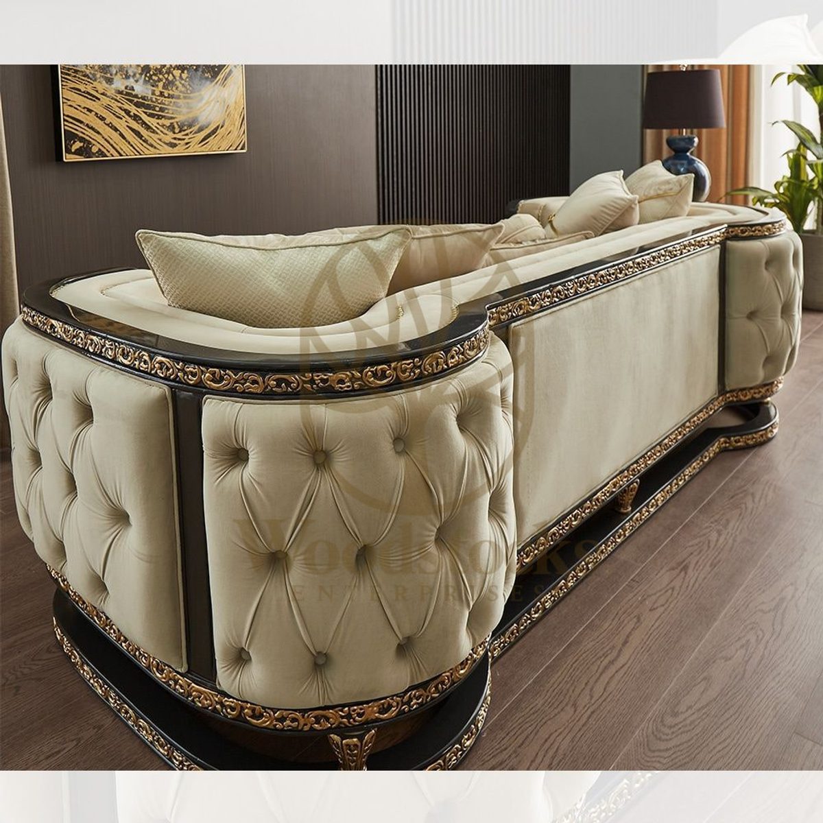 Teak Cabriole Turkish Cream Sofa Set, Sofa Set