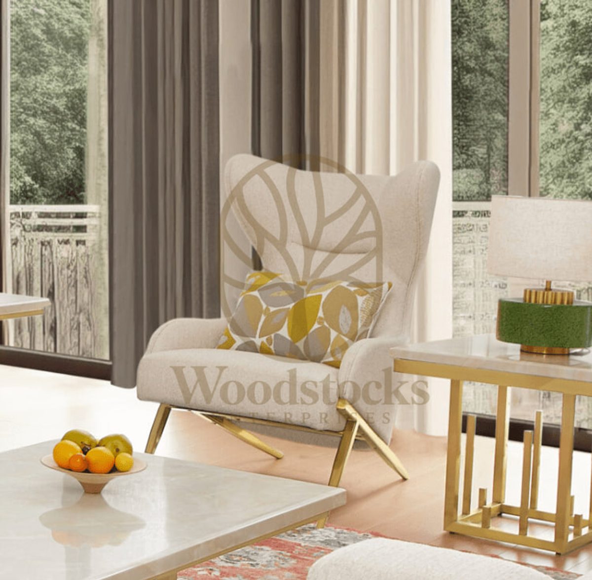 Teak Contemporary White Bedroom Chair, view 5