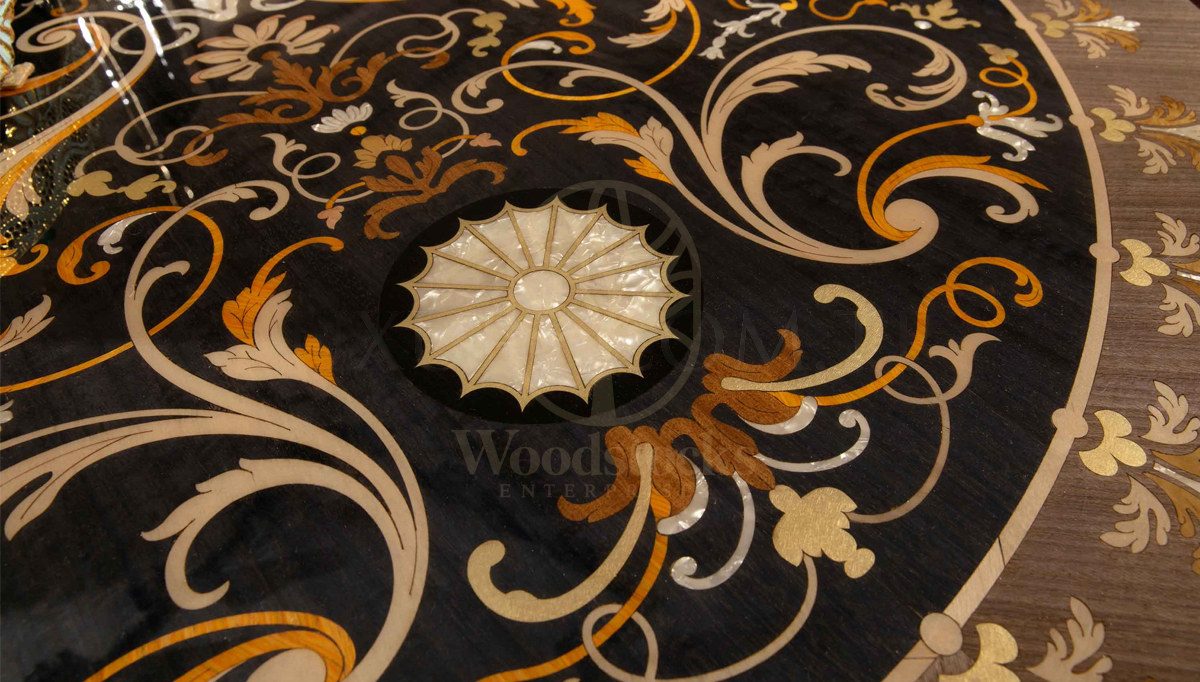 Royal Balamir Marquetry Hand Carved Teak Dining Table Set, Saharanpur, view 6