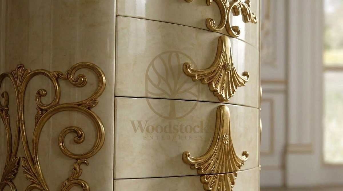 Teak Ornate Gold Chest of Drawers, alternate view