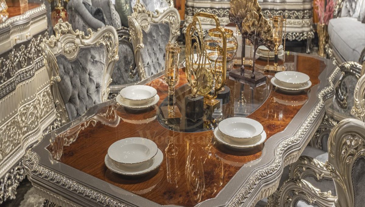 Royal Cenevre Hand Carved Teak Dining Table Set, Saharanpur, view 3