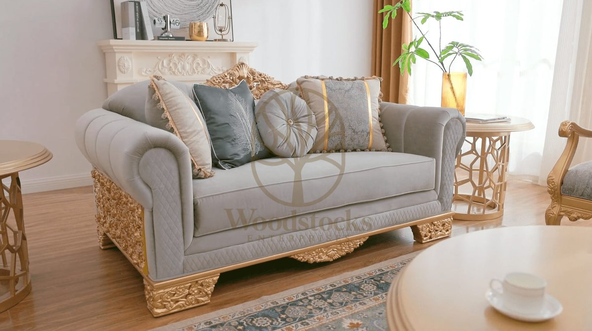 Teak Hand-Carved Gold Maharaja 3-Piece Sofa Set, alternate view