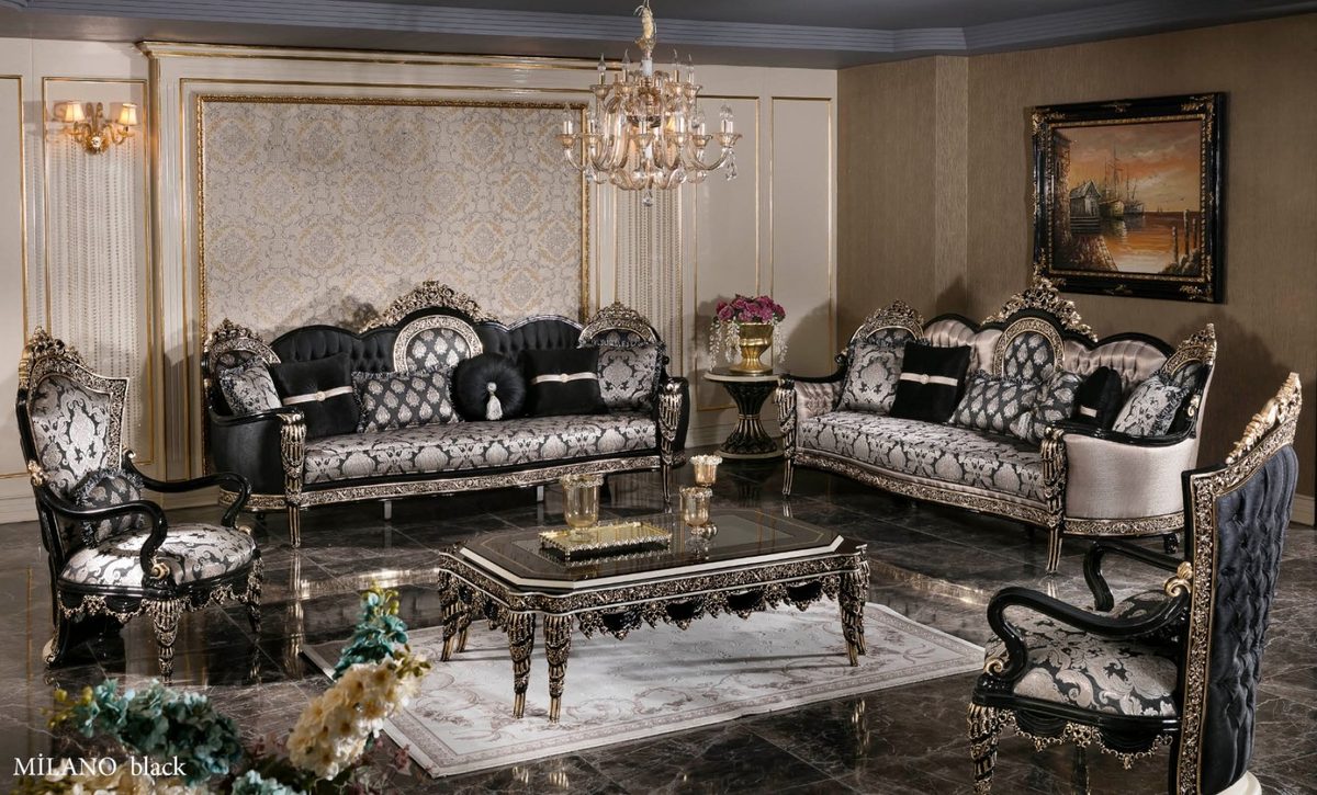 Teak Milano Black and Silver Sofa Set, Sofa Set