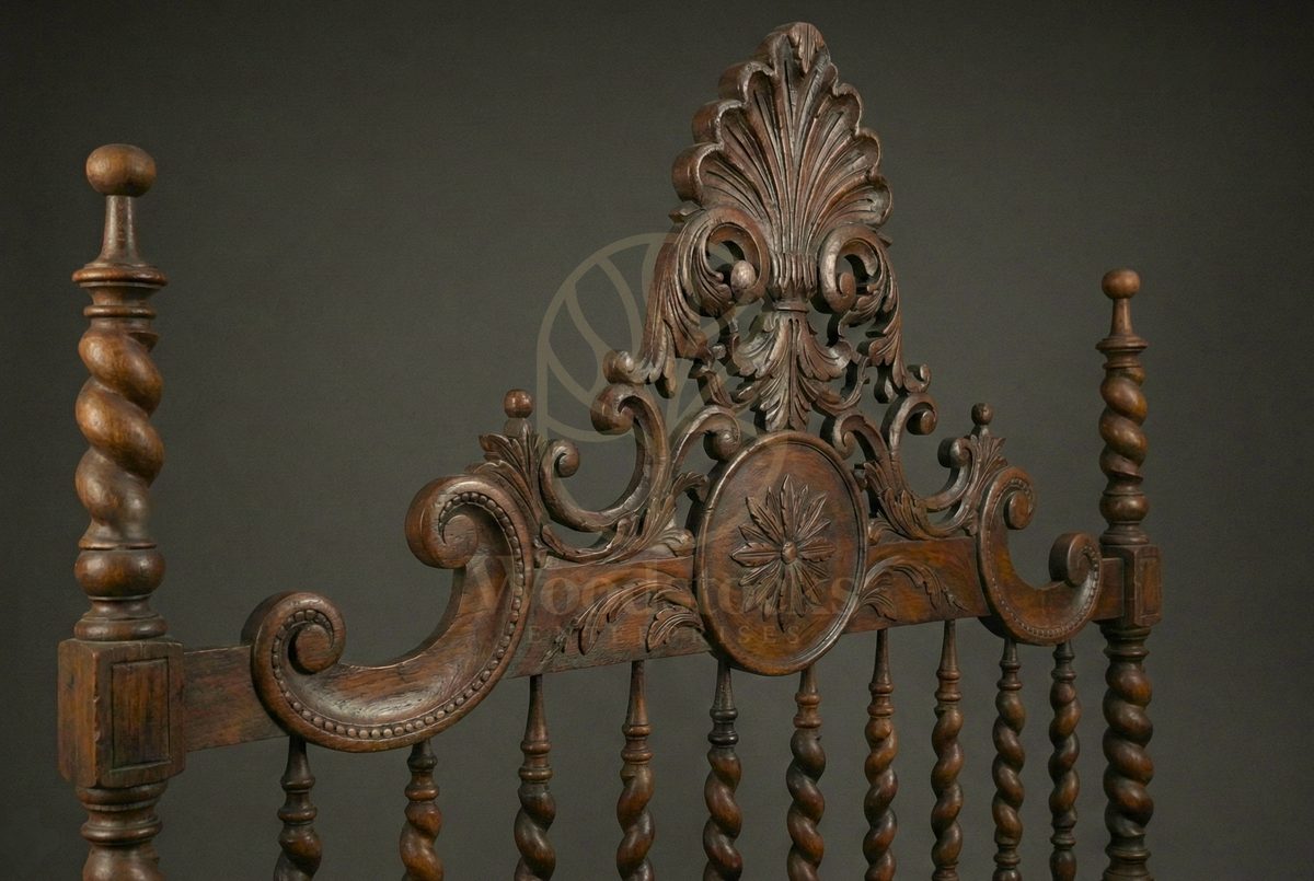 Royal Hand Carved Teak Lisbon Baroque Revival Spiral-Post Bed, Saharanpur, view 5