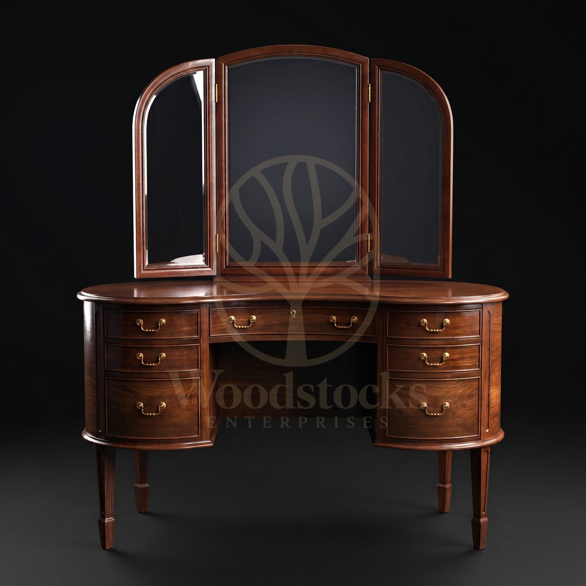 Luxury Teak Mayfair Sheraton-Revival Kidney Vanity Table, Saharanpur, view 2