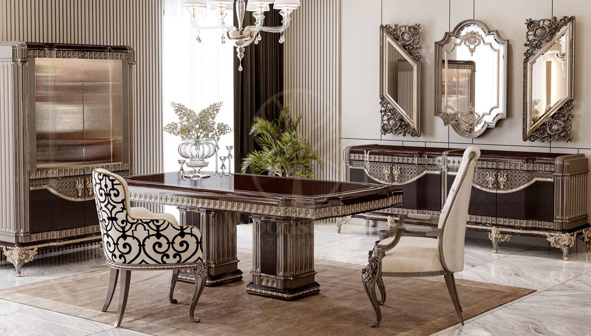 Royal Lotus Hand Carved Teak Dining Table Set, Saharanpur, view 2