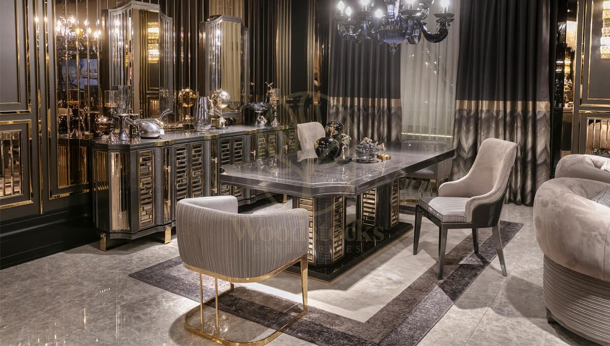 Luxury Vietnam Grey Handcrafted Teak Dining Table Set, Saharanpur, Dining Table