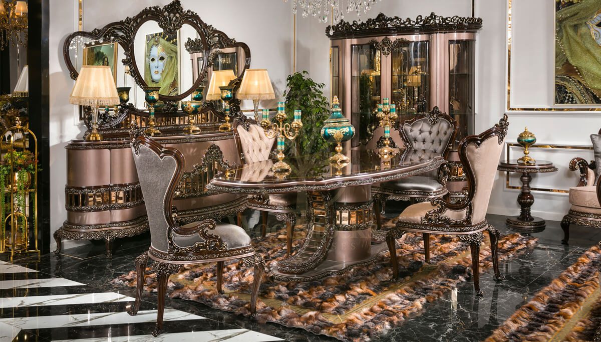 Royal Modelo Hand Carved Teak Dining Table Set, Saharanpur, Dining Table