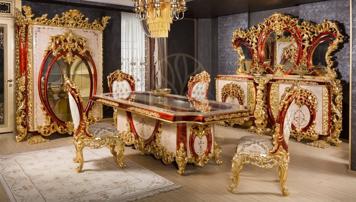 Royal Armagan Hand Carved Teak Dining Table Set, Saharanpur, Dining Table