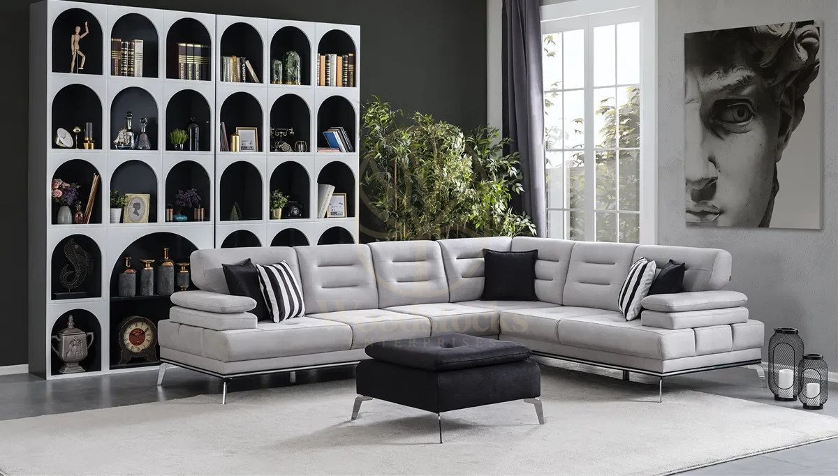 Luxury Calmira Grey Handcrafted Teak L-Shape Sofa, Saharanpur, view 3