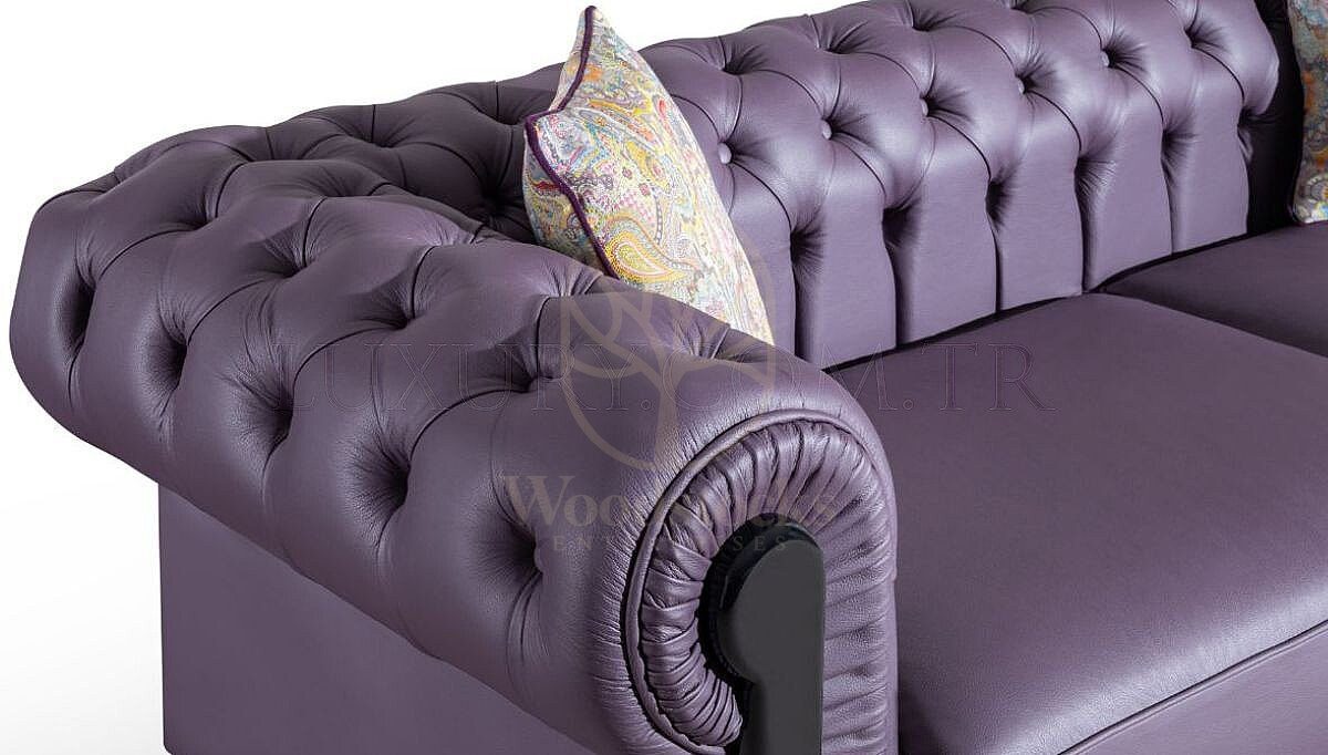 Royal Alvero Chesterfield Leather Hand Carved Teak Sofa Set, Saharanpur, view 4