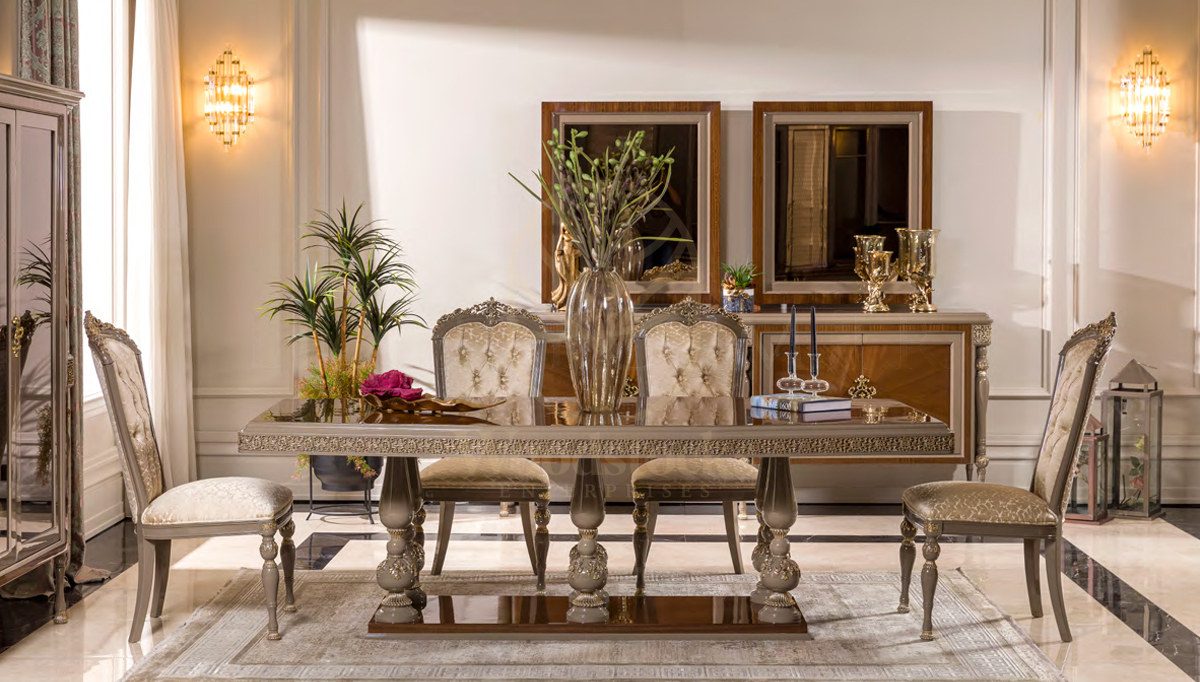 Royal Fortiva Hand Carved Teak Dining Table Set, Saharanpur, view 2