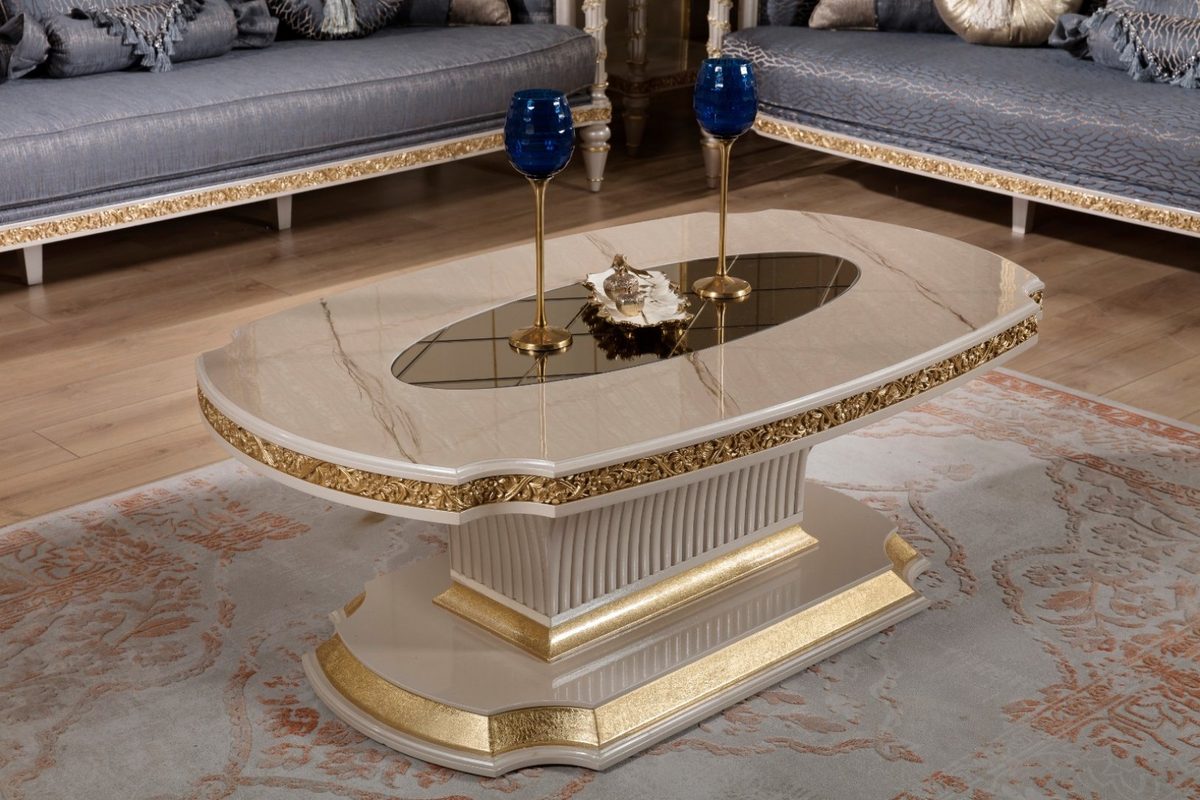 Teak Sarina Cream and Gold Center Table, Center Table