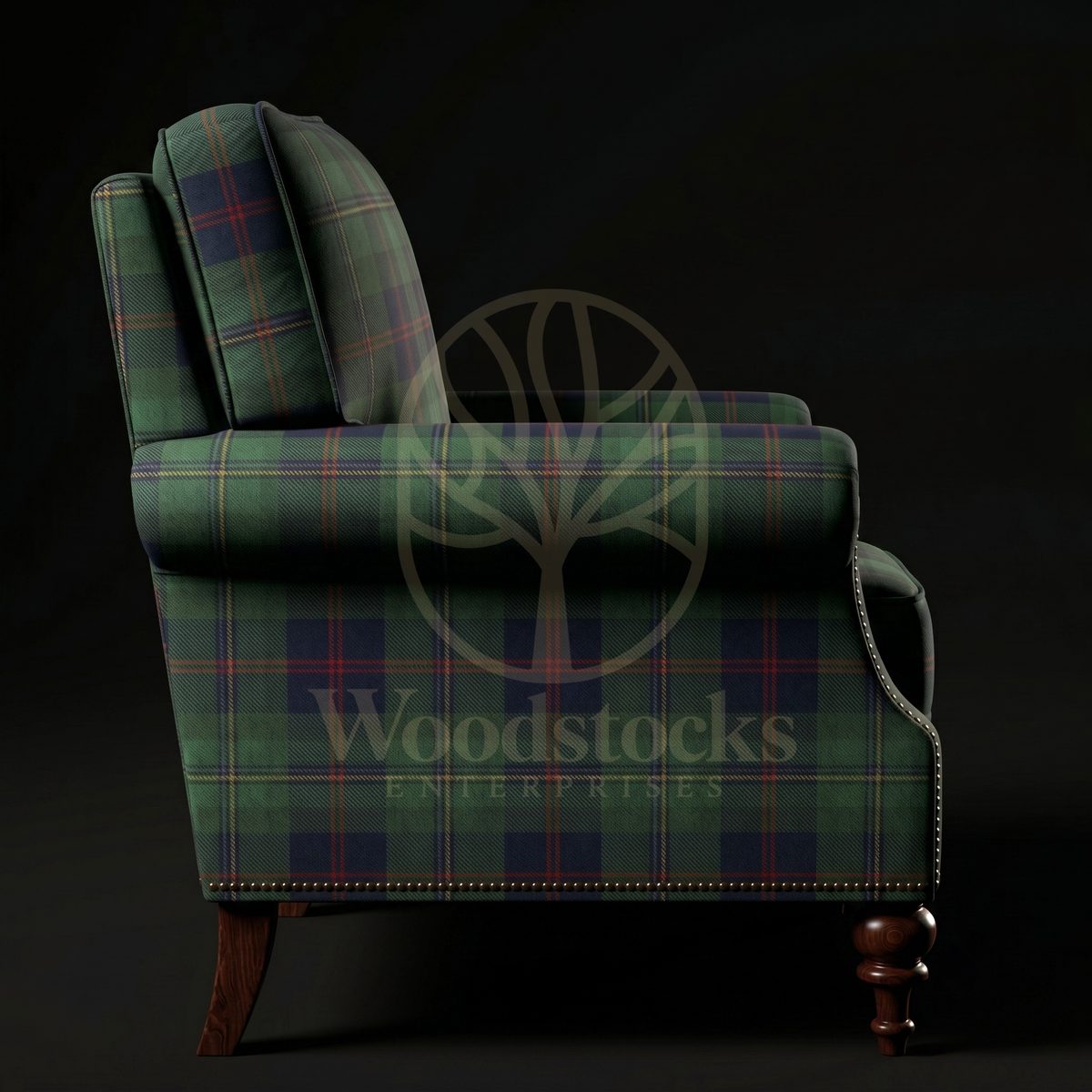 Luxury Teak Balmoral Library Chair in Victorian Tartan, Saharanpur, view 4