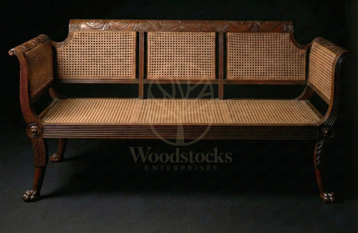 Hand Carved Teak Belgravia Cane-Back Day Settee, Saharanpur, view 2
