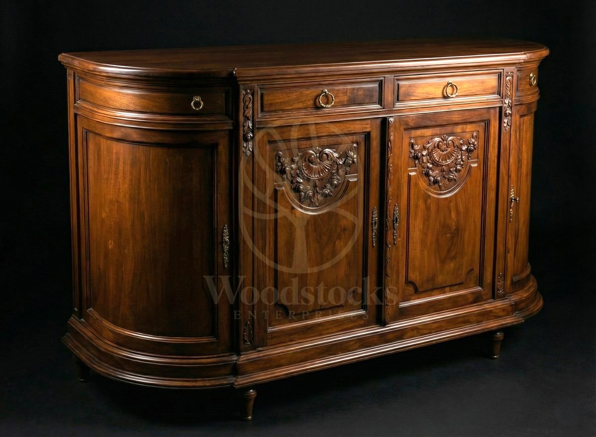 Royal Hand Carved Teak Versailles Laurel-Shell Banquet Sideboard, Saharanpur, view 2