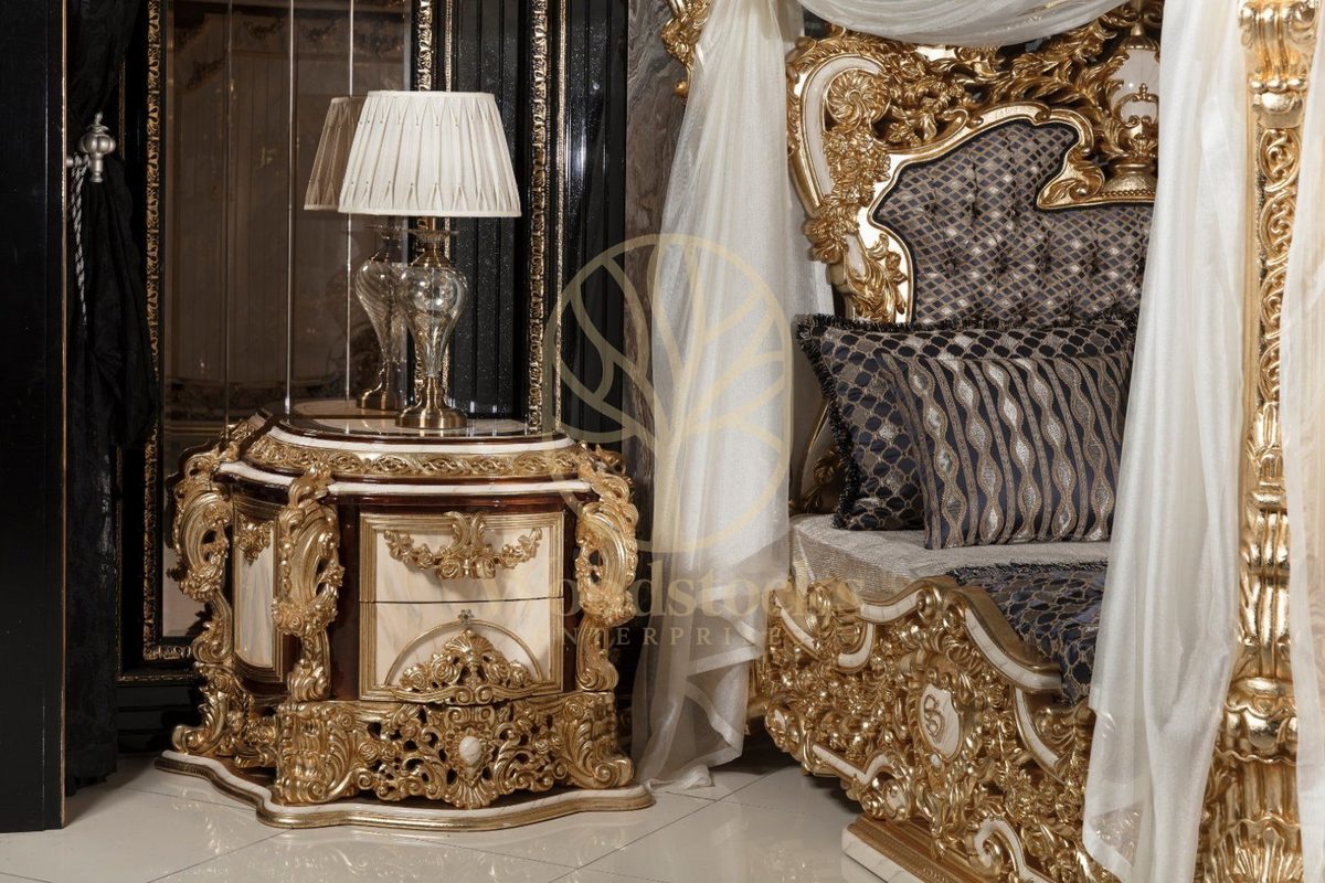 Teak Grand Gold Carved Canopy King Size Bed, view 4