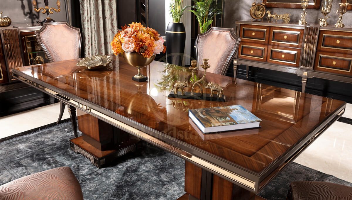 Royal Caserta Bronze Hand Carved Teak Dining Table Set, Saharanpur, view 4