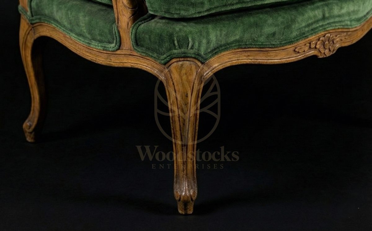 Royal Teak Emerald Velvet French Fauteuil, Saharanpur, view 4