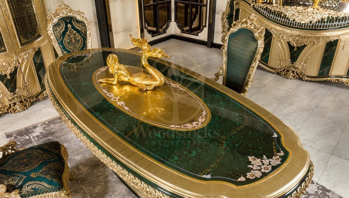 Royal Ofelya Green Hand Carved Teak Dining Table Set, Saharanpur, view 10