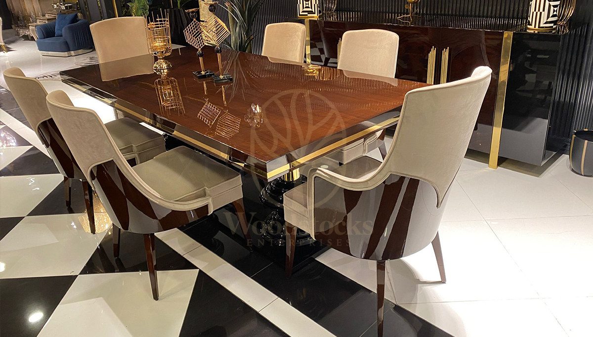 Luxury Senteus Handcrafted Teak Dining Table Set, Saharanpur, view 5