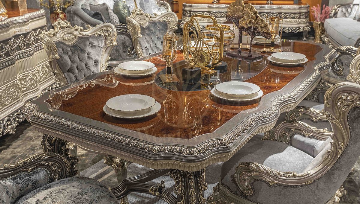 Royal Cenevre Hand Carved Teak Dining Table Set, Saharanpur, view 8
