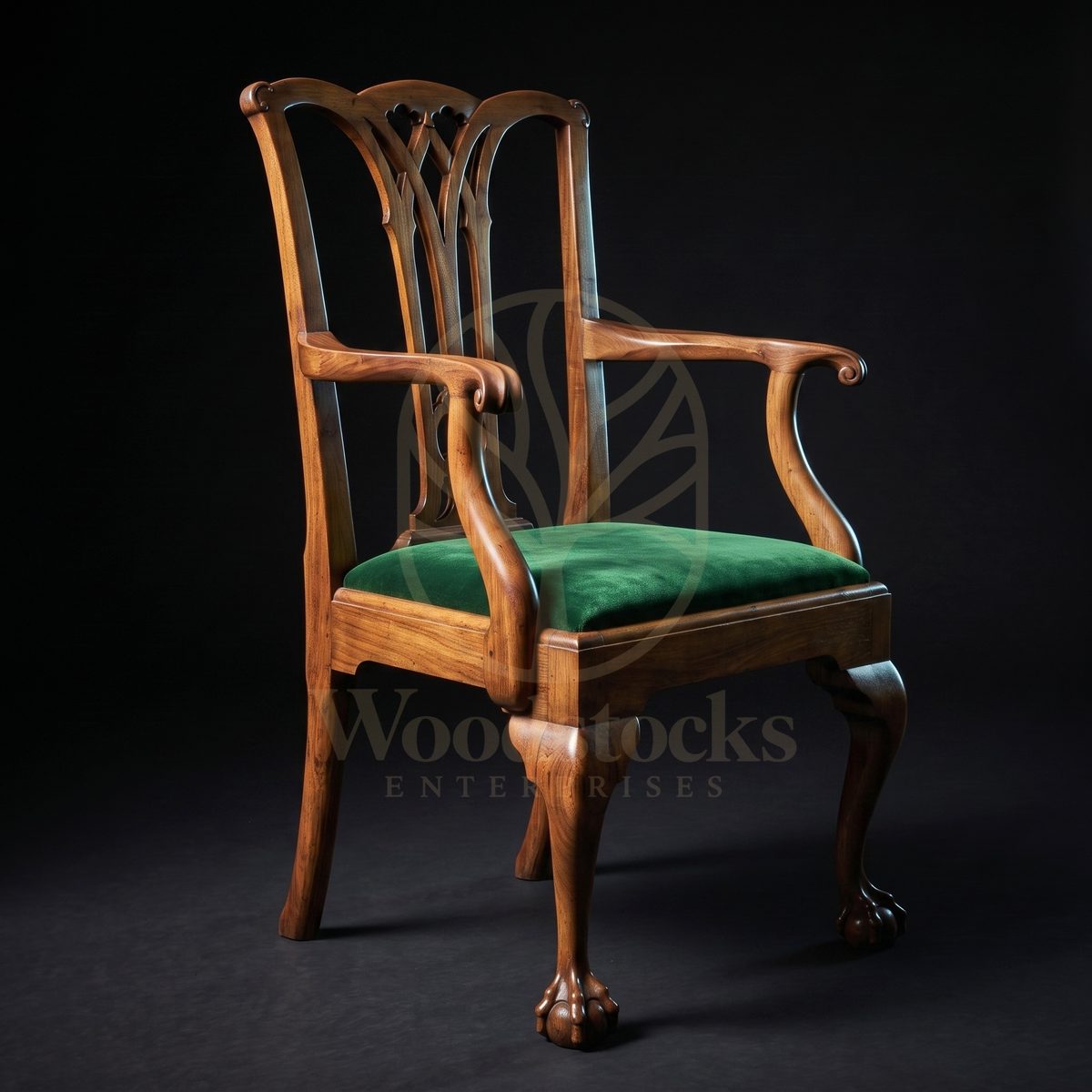 Hand Carved Teak Otley Chippendale Ball-and-Claw Elbow Chair, Saharanpur, Living Room Chair