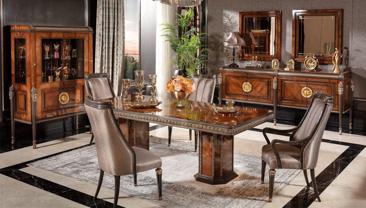 Royal Bermuda Walnut Hand Carved Teak Dining Table Set, Saharanpur, Dining Table