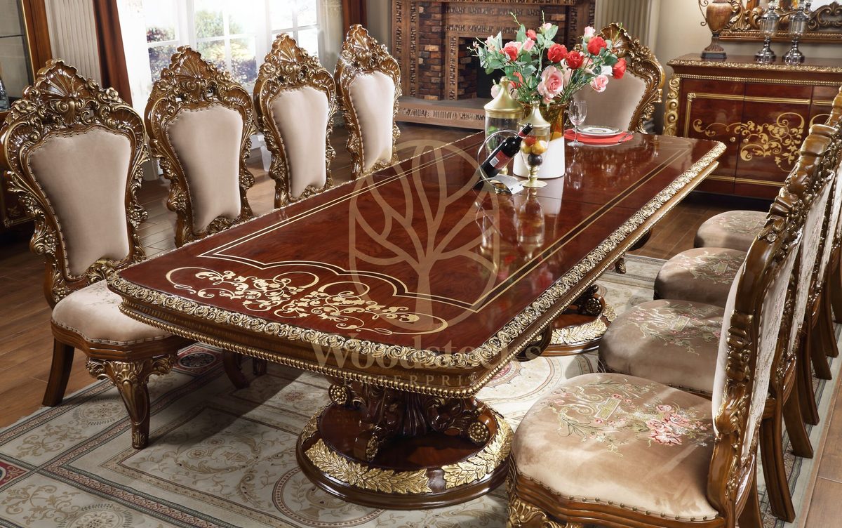 Teak Traditional Antique Gold Dining Table, alternate view