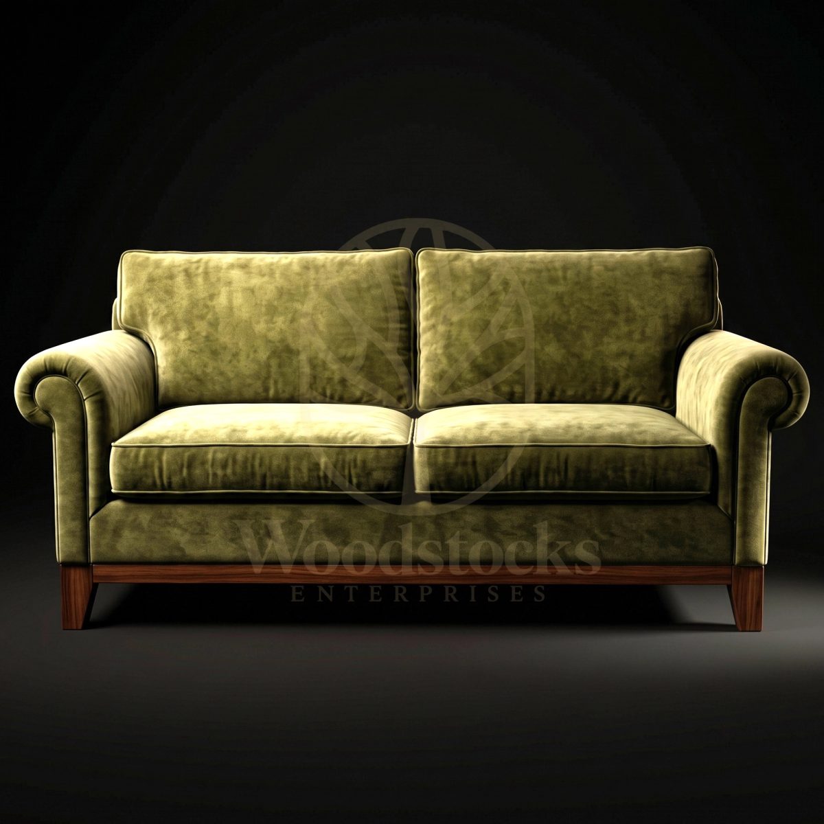 Luxury Teak Belgravia Moss Velvet Roll-Arm Sofa, Saharanpur, Sofa Set