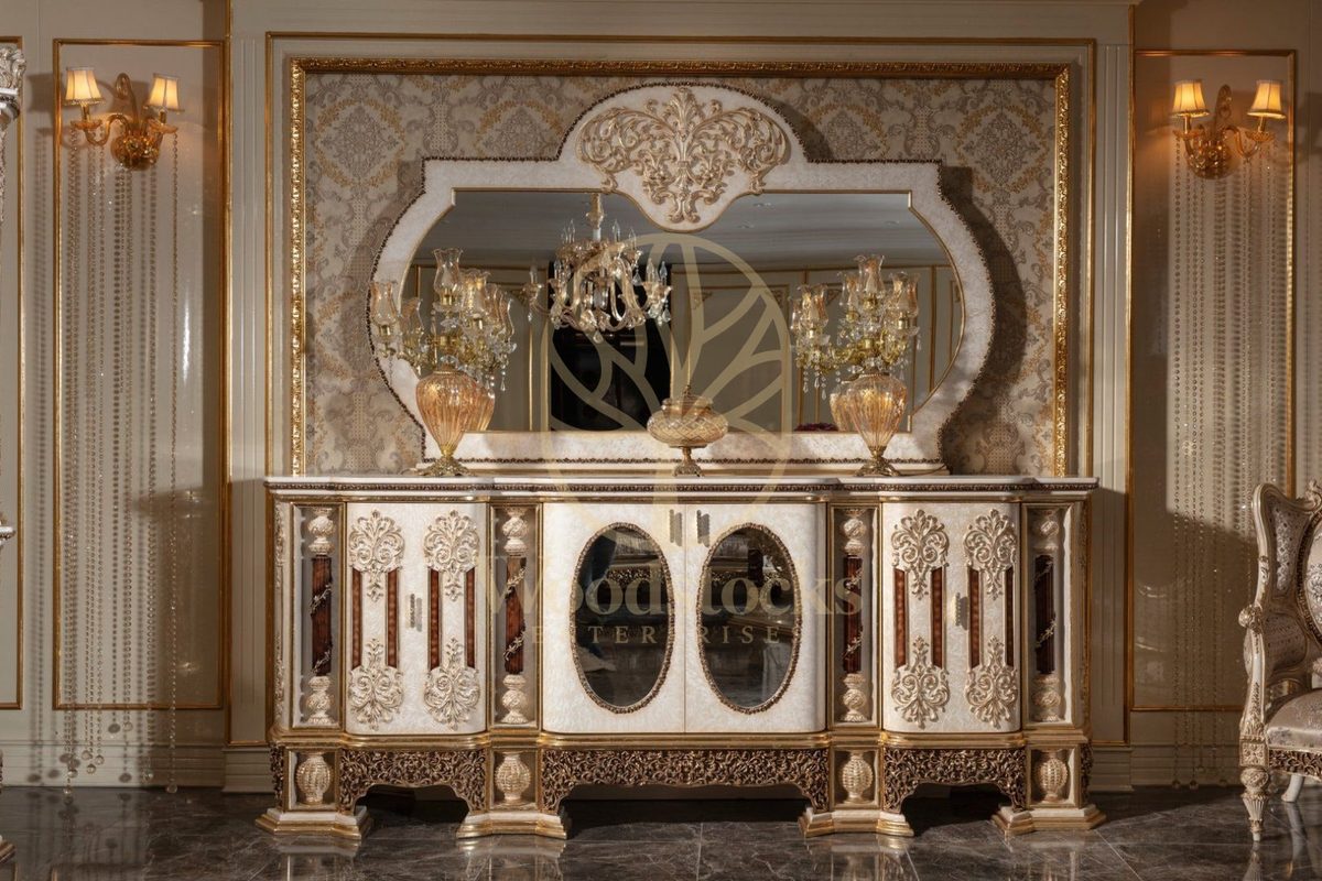 Teak Monaco Cream and Gold Console Table, view 3