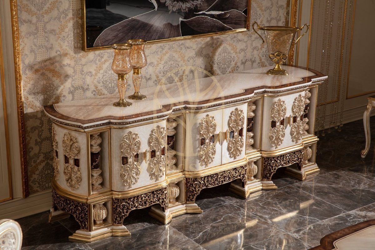 Teak Monaco Cream and Gold TV Cabinet, view 5