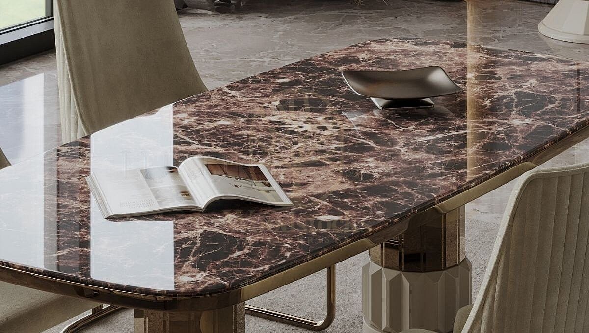 Luxury Avero Marble Handcrafted Teak Dining Table Set, Saharanpur, view 3