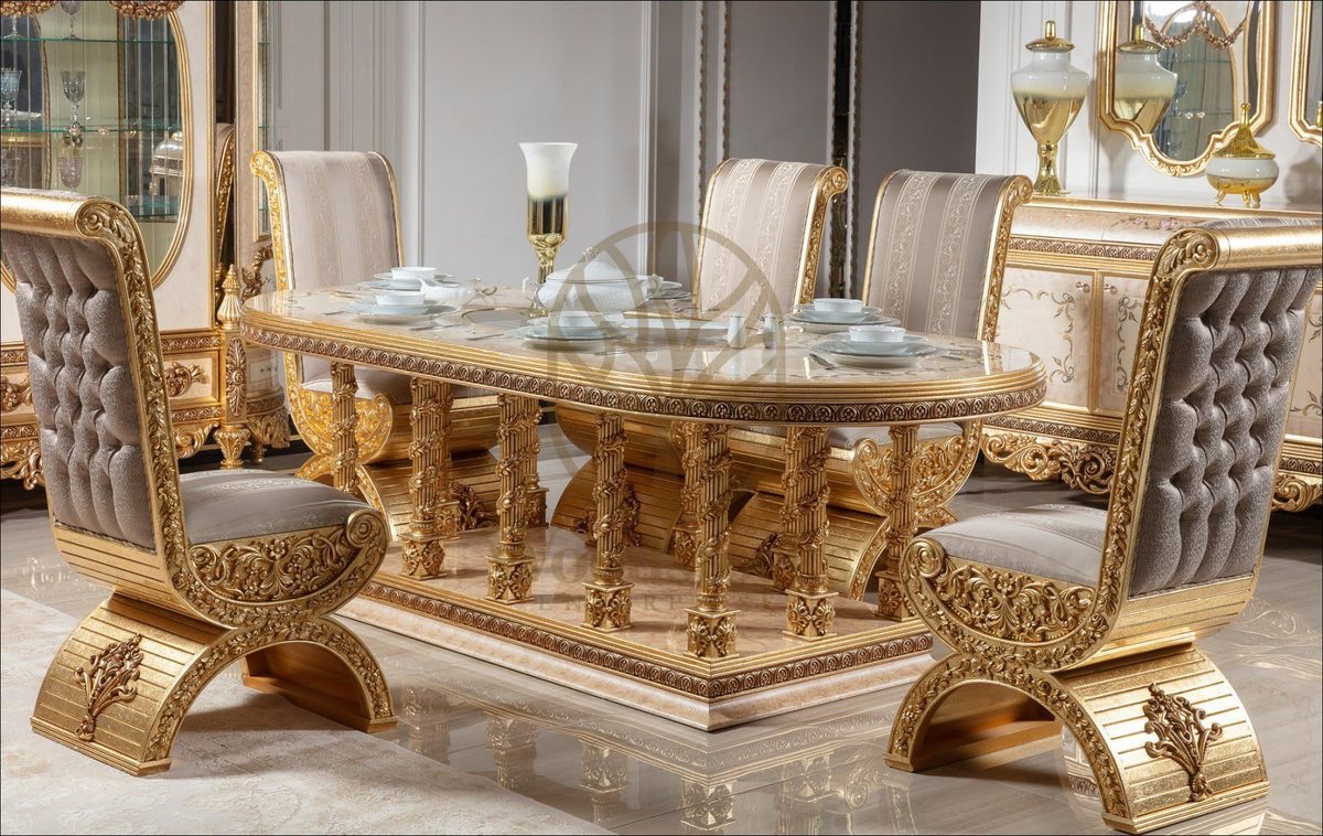 Teak Palace Gold and Ivory Dining Set, view 5