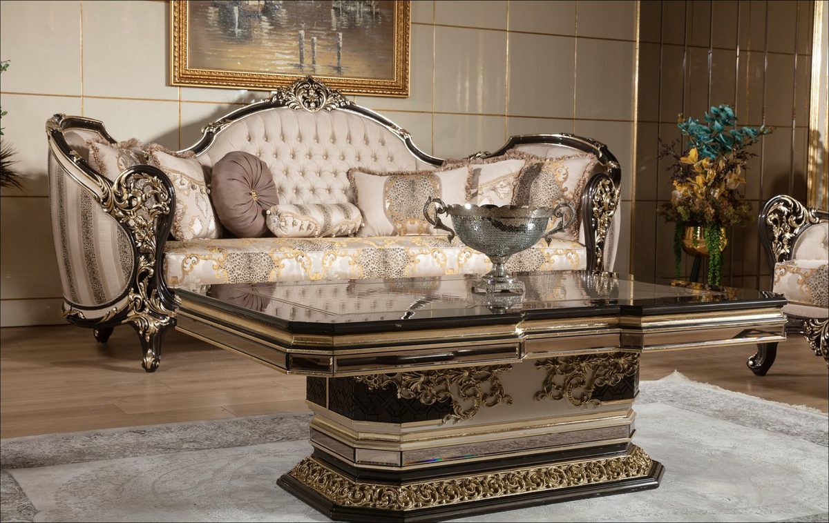 Teak Baroque Cream and Gold Center Table, Center Table