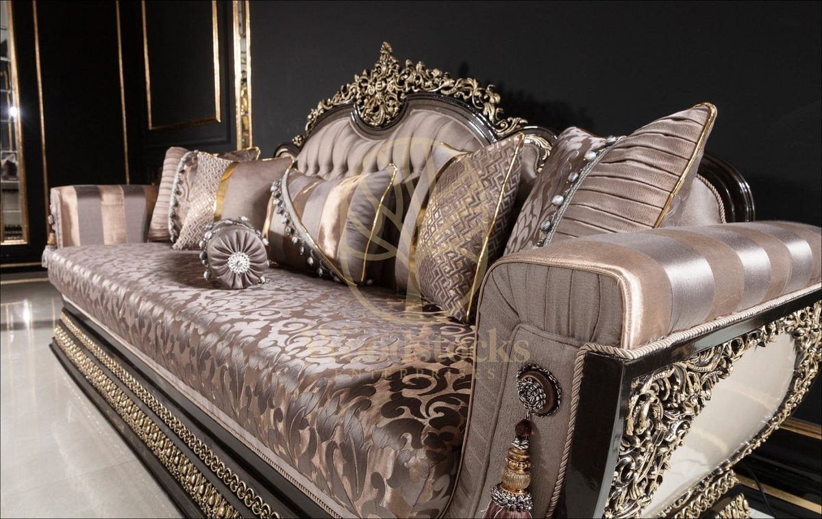 Teak Palace Brown and Gold Carved Sofa Set, view 7